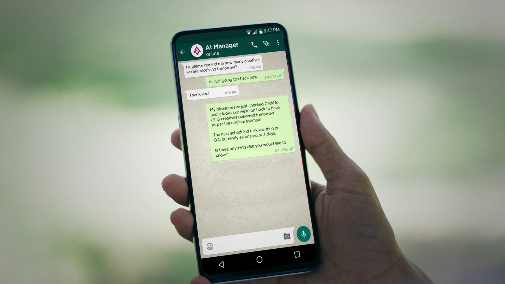 AI Account Manager on WhatsApp
